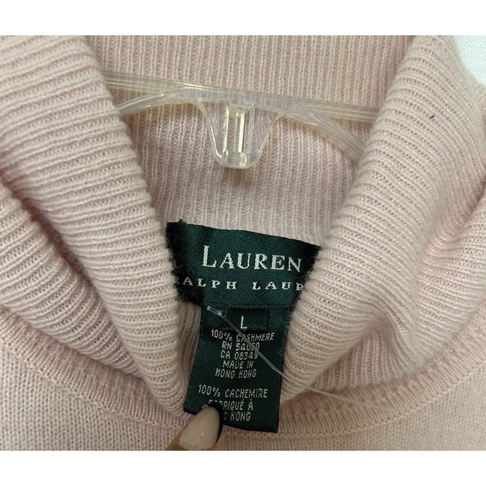 Ralph Lauren Pullover Sweater 100% Cashmere Large Pink Turtleneck Long Sleeve - Picture 3 of 4